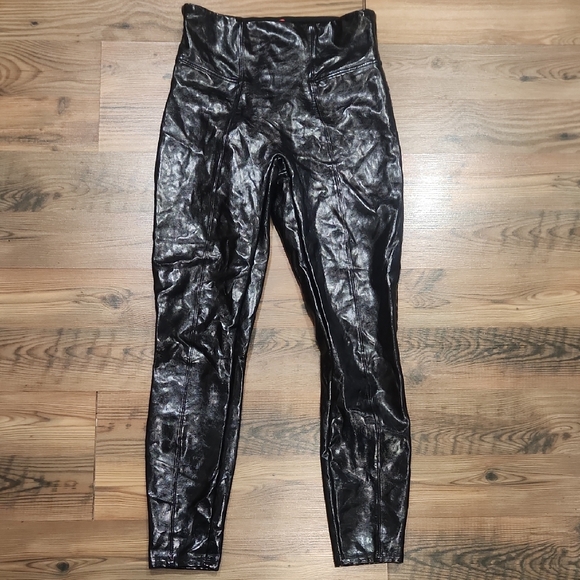 SPANX Black Faux Patent Leather Shiny Liquid Latex Leggings Small - Picture 1 of 6